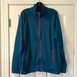 RARE Patagonia R1 Full Zip Large Underwater Blue/Fire Red